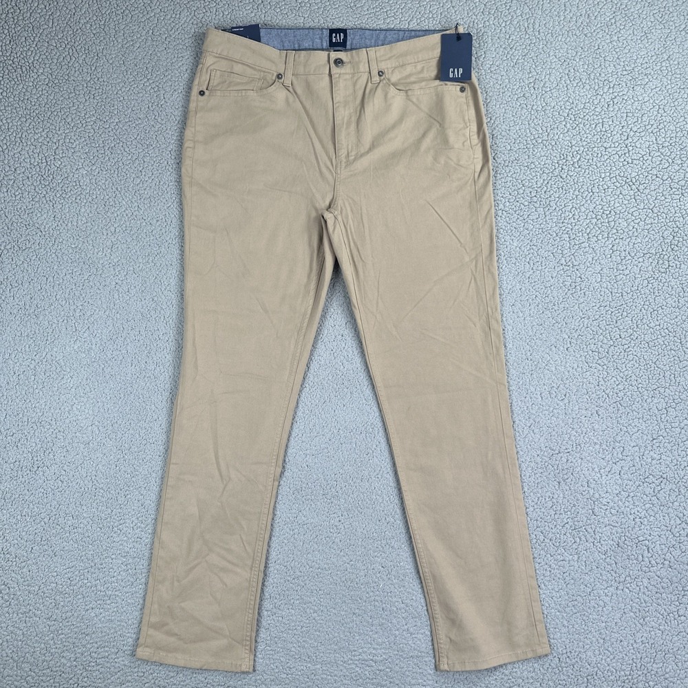 NWT Gap Super Soft Stretch Twill 5 Pocket Pants Men 36x32 Tan Slim Classic Style